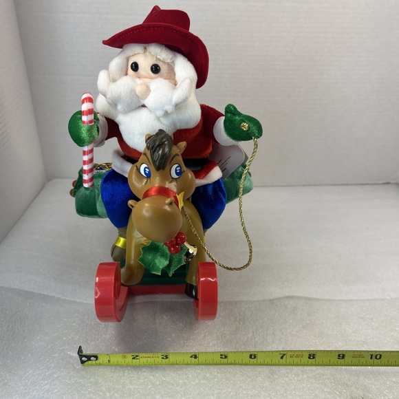 Christmas Gemmy Animated Cowboy Western Santa Riding Rocking Horse Works Read - Picture 10 of 16